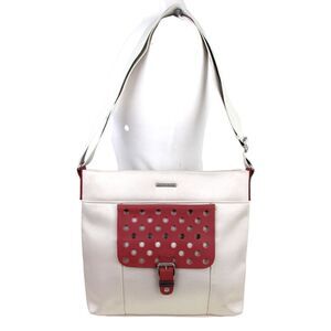 Uncle K CREAM NYLON CANVAS RED POCKET X-BODY SHOULDER BAG HANDBAG PURSE